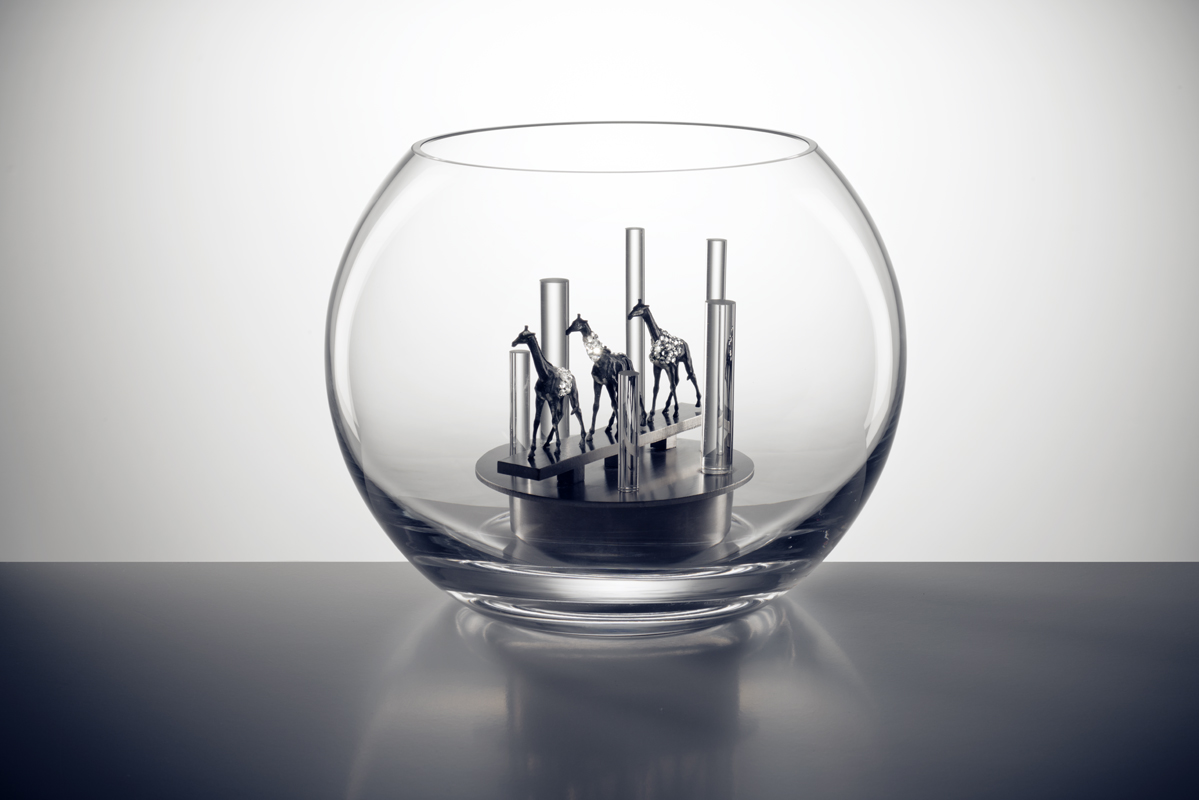 Objekt aus Glas, Spiegel und Edelstahl
